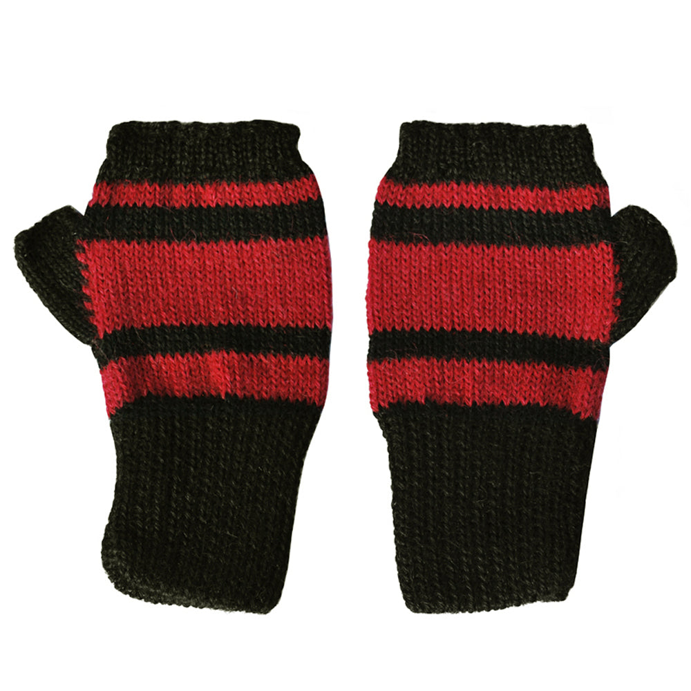 Vibrant 100% Alpaca Fingerless Gloves - Black / Red - ARGUA