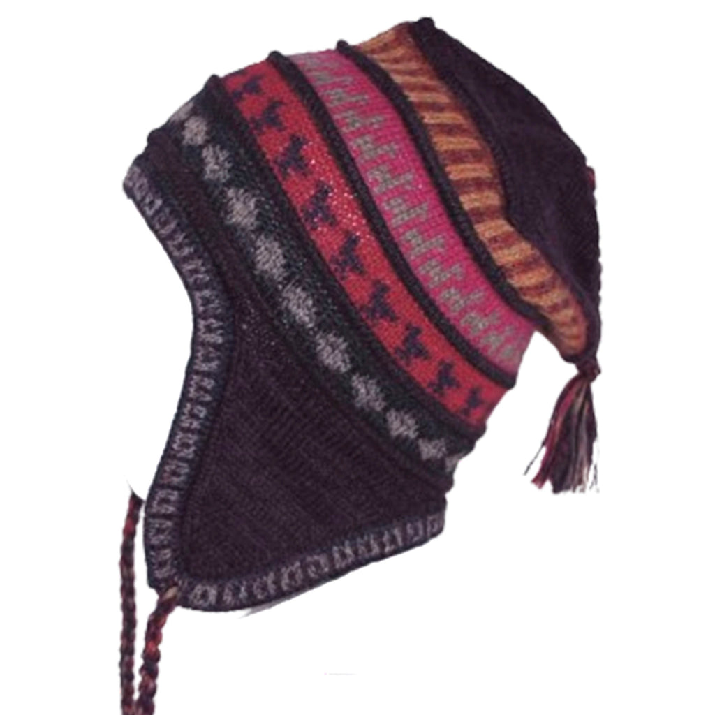 Alpaca Blended Chullo Hat with Andean Design - Purple,  One Size - ARGUA