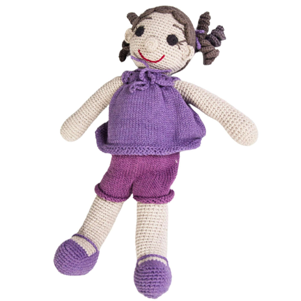 100% Cotton Rag Plush Doll Toy ~ Lt Purple/Gray Hair - ARGUA