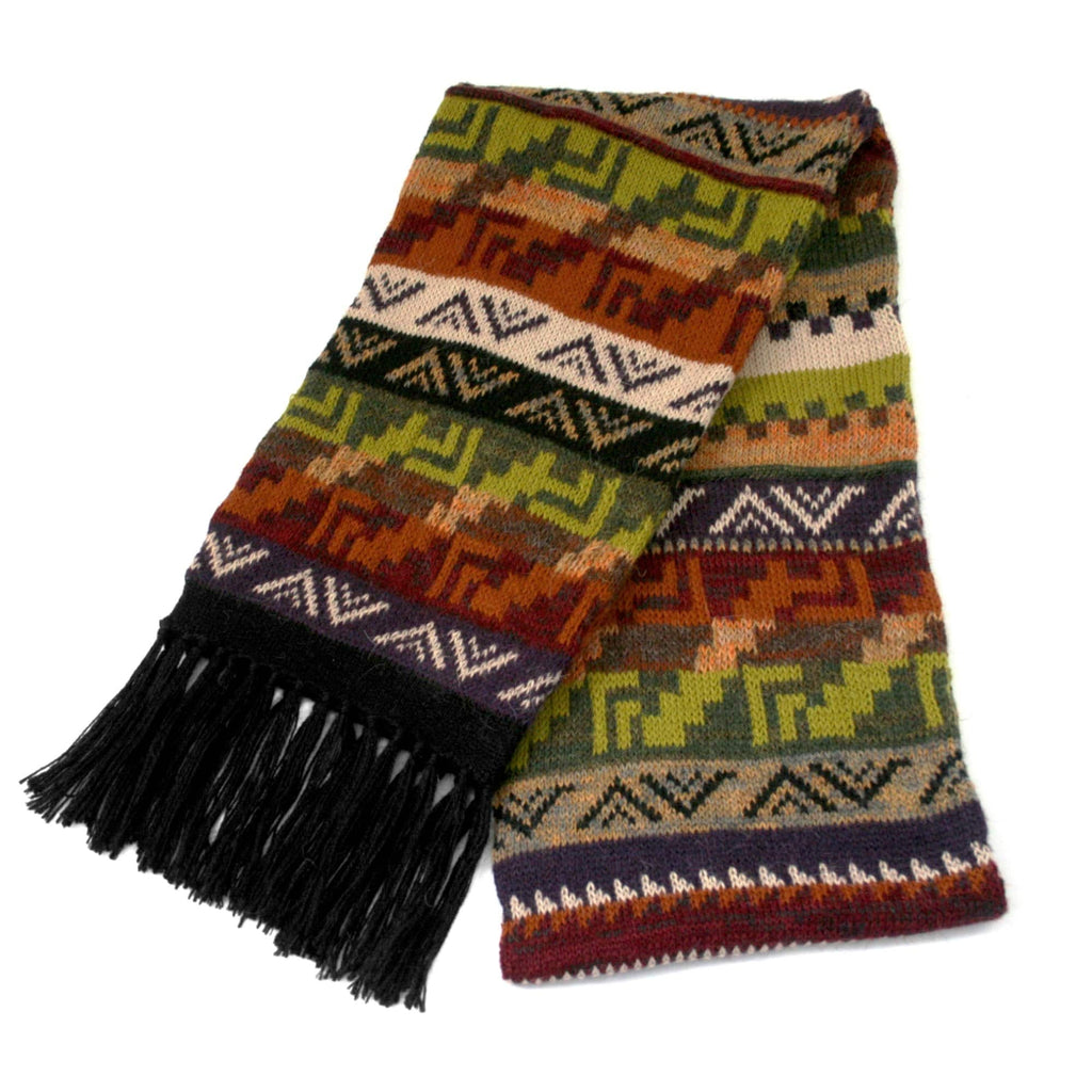 Multicolored Alpaca Wool Scarf with Andean Design - Black Fringe - ARGUA