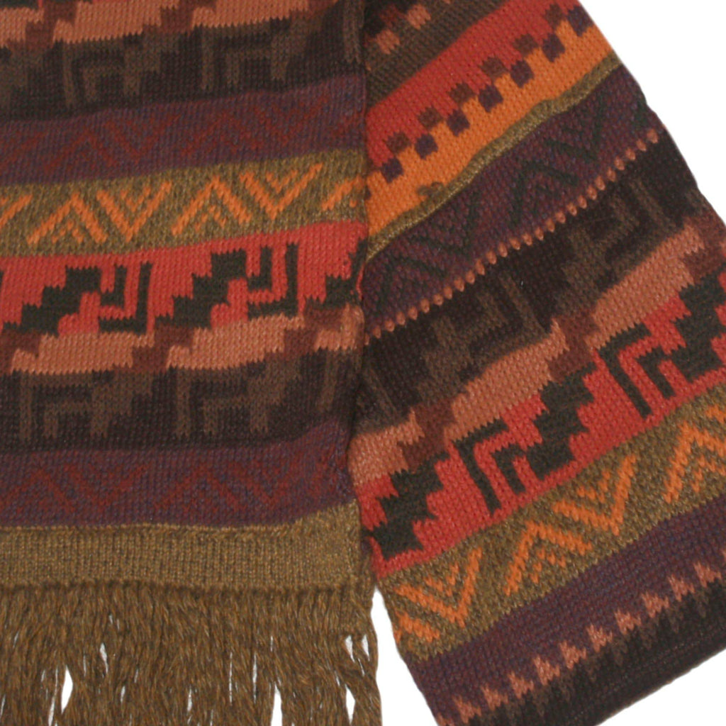 Multicolored Alpaca Wool Scarf with Andean Design - Gold Fringe - ARGUA