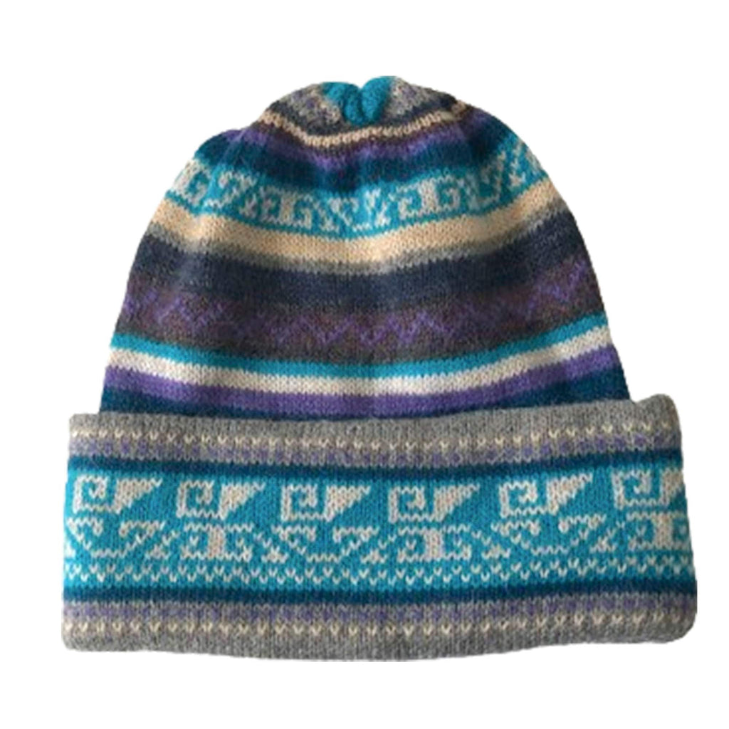 Alpaca Blended Beanie Hat with Andean Design -Turquoise,  One Size - ARGUA