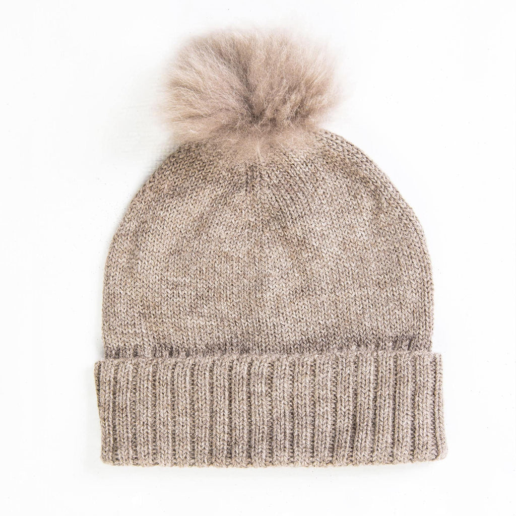 100% Baby Alpaca Beanie Hat in Beige - One Size - ARGUA