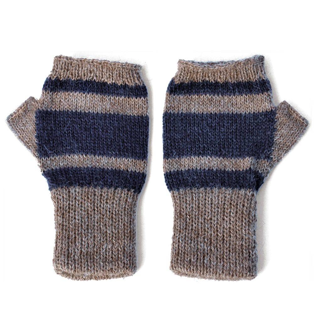 Cozy 100% Alpaca Fingerless Gloves - Lt Rose Gray / Blue