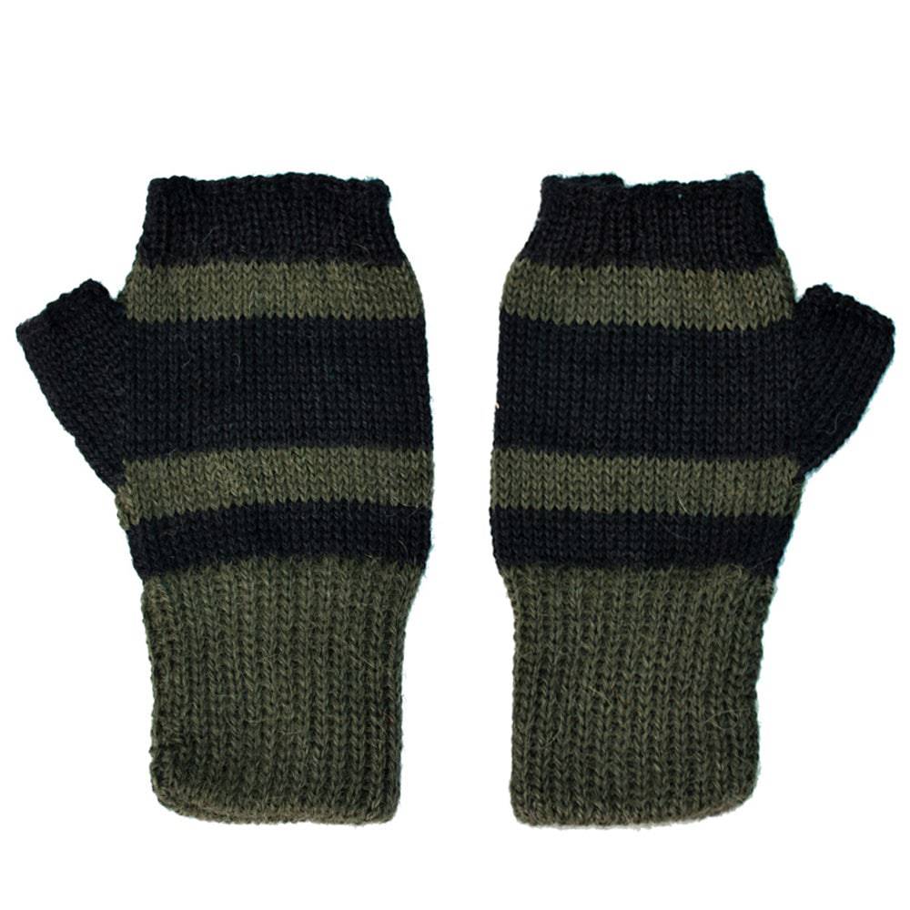 Cozy 100% Alpaca Fingerless Mittens - Forest Green / Black