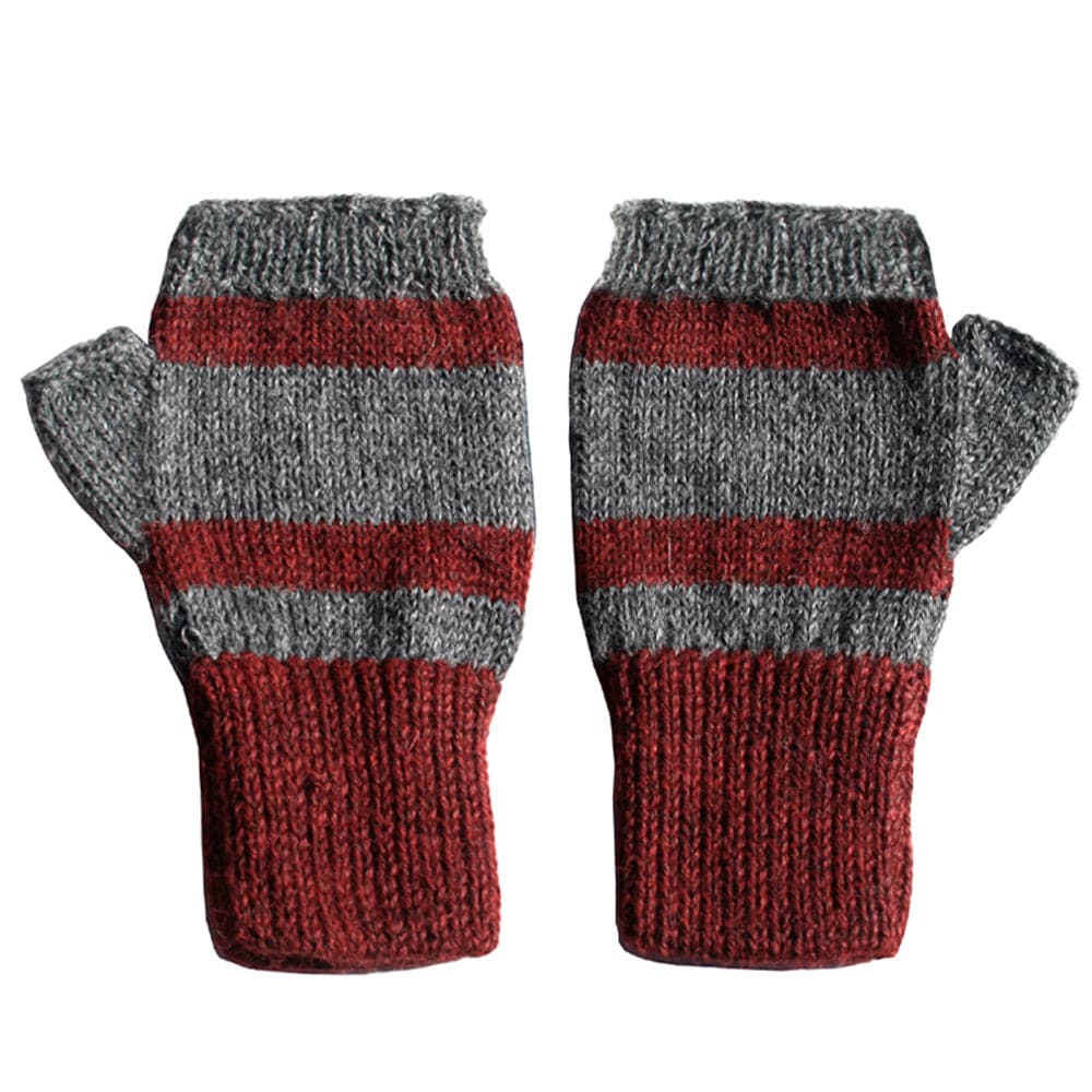 Elegant 100% Alpaca Fingerless Mittens - Flecked Burgundy / Gray