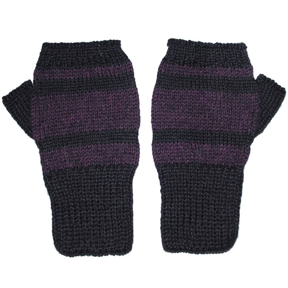 Sleek 100% Alpaca Fingerless Gloves - Black / Mulberry - ARGUA