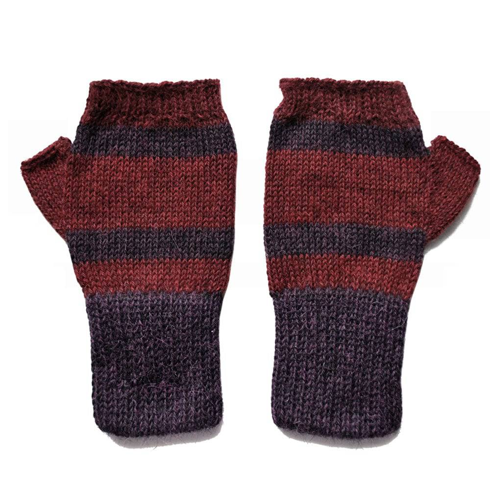 Sophisticated 100% Alpaca Fingerless Mittens - Mulberry / Flecked Burgundy