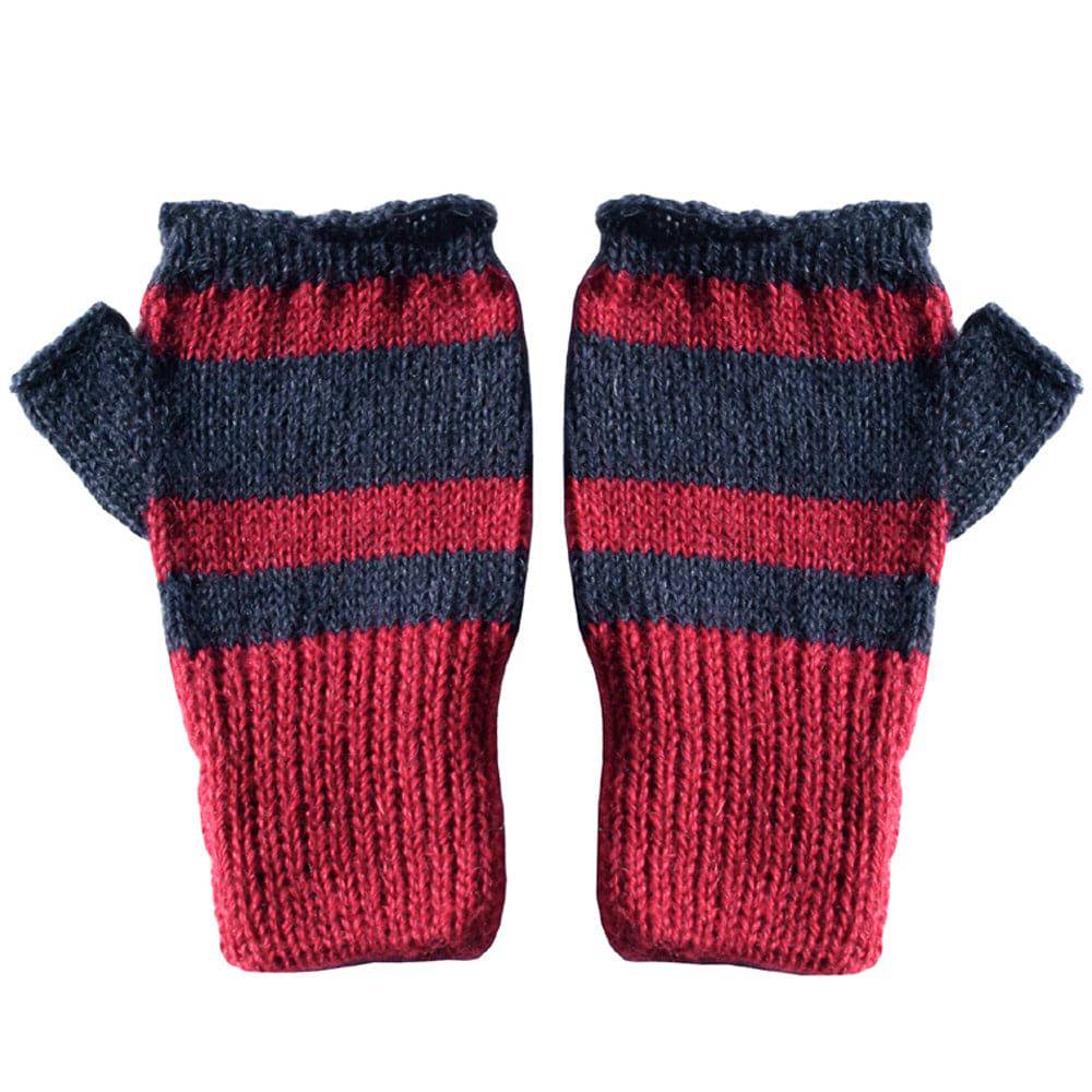 Stylish 100% Alpaca Fingerless Mittens - Pink / Flecked Dk Blue