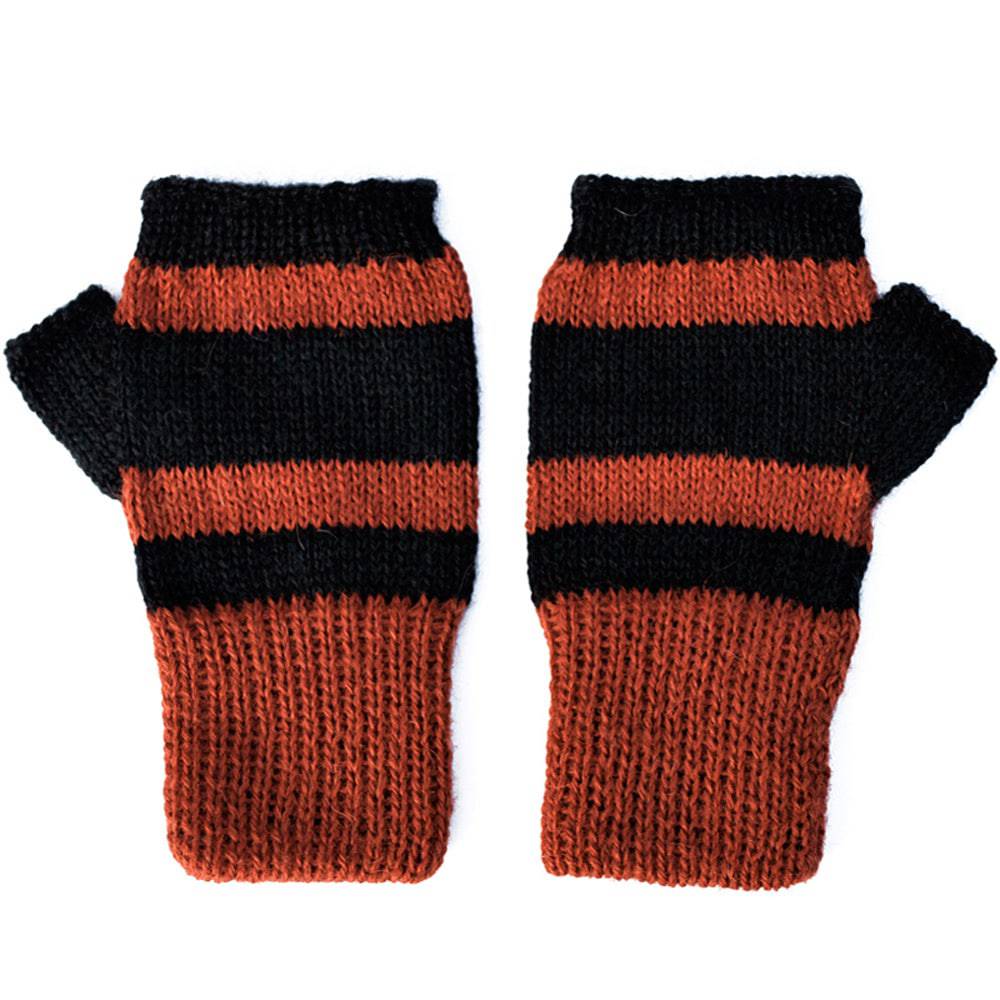 Unique 100% Alpaca Fingerless Mittens - Terracotta / Black