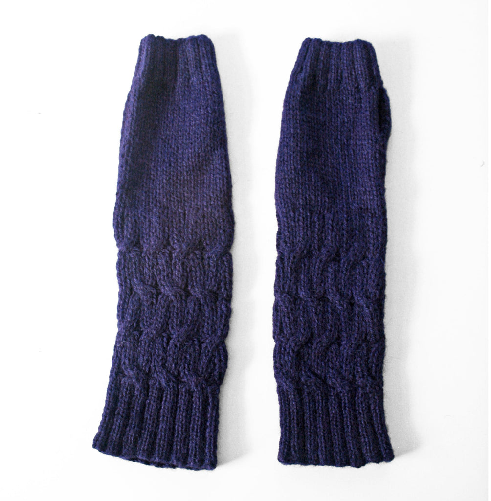 Hand Knit 100% Baby Alpaca Scarf and Fingerless Mittens ~ Purple