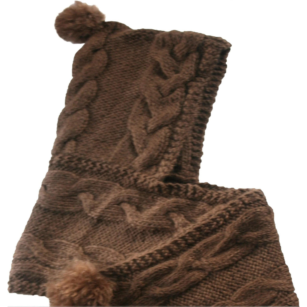 One Piece Hand Knit Baby Alpaca Blend Scarf and Hat for Women and Men - Brown