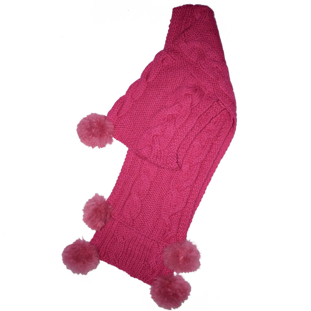 One Piece Hand Knitted Baby Alpaca Blend Hooded Hat  Scarf Women - Pink