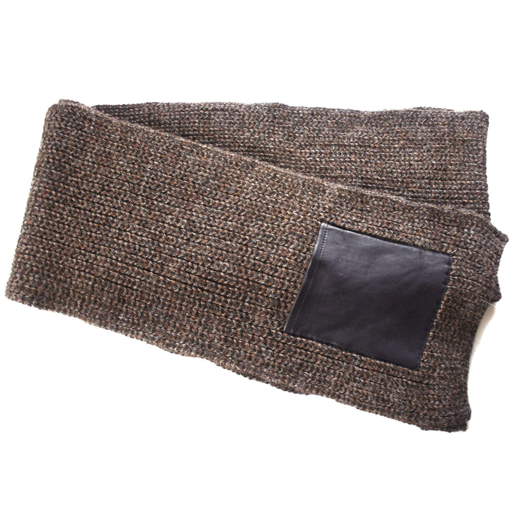 100% Alpaca Knitted Scarf w/ Pocket, Unisex - Brown