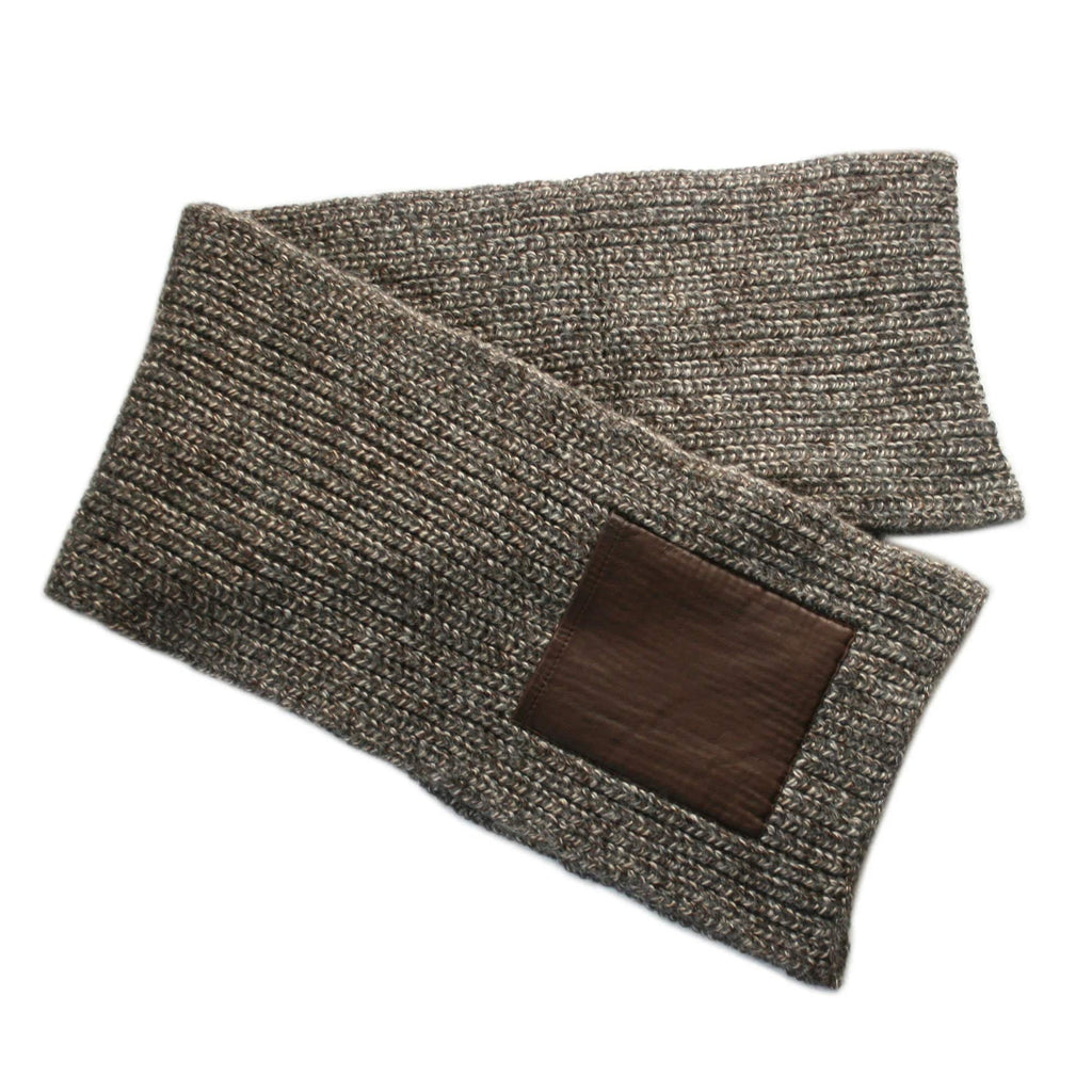 100% Alpaca Scarf w/ Leather Pocket for Women and Men - Beige/Brown