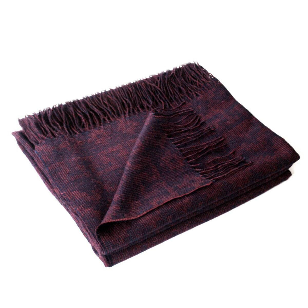 100% Baby Alpaca Woven Throw Blanket ~ Burgundy/Blue - ARGUA