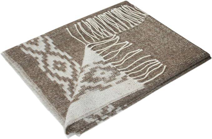 Reversible 100% Baby Alpaca Wool Woven Shawl Wrap, Women, Brown/Off-White - ARGUA