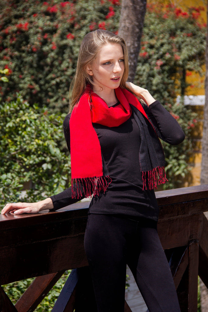 Reversible 100% Baby Alpaca Woven Scarf - Natural Fiber Wrap for Women and Men - Black/Red - ARGUA